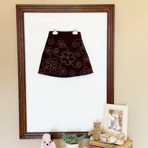 Cherokee EUC Brown Corduroy Skirt with Colorful Floral Embroidery Size 6